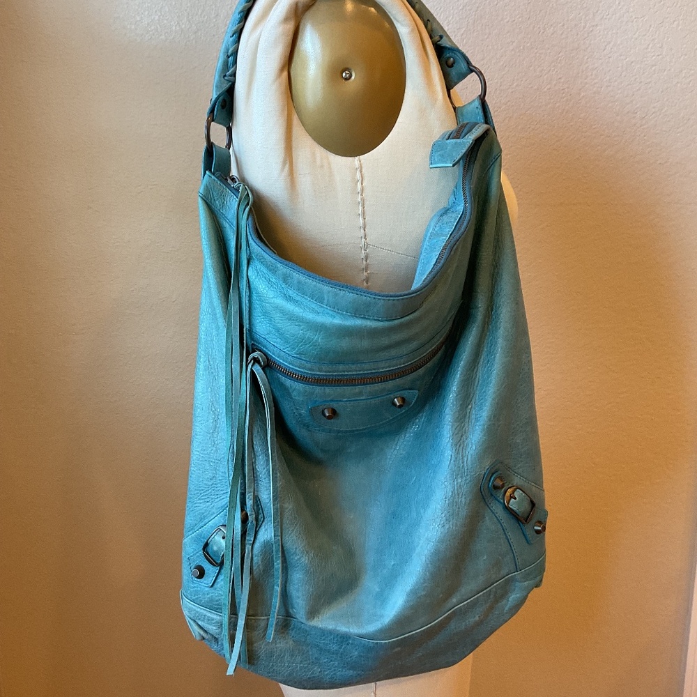 Stylish  Balenciaga Day Bag, Beautiful Blue, Soft, Delicious Leather